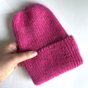AUREA – ręcznie robiona ciepła czapka beanie baby merino + moher i jedwab damska / dziecięca 08/13 Fuksja