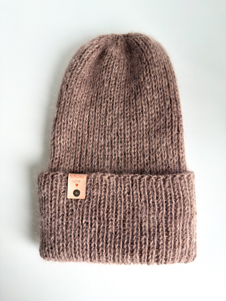 Ręcznie robiona czapka beanie AUREA 100% Baby Merino plus moher i jedwab 17/41 Beż