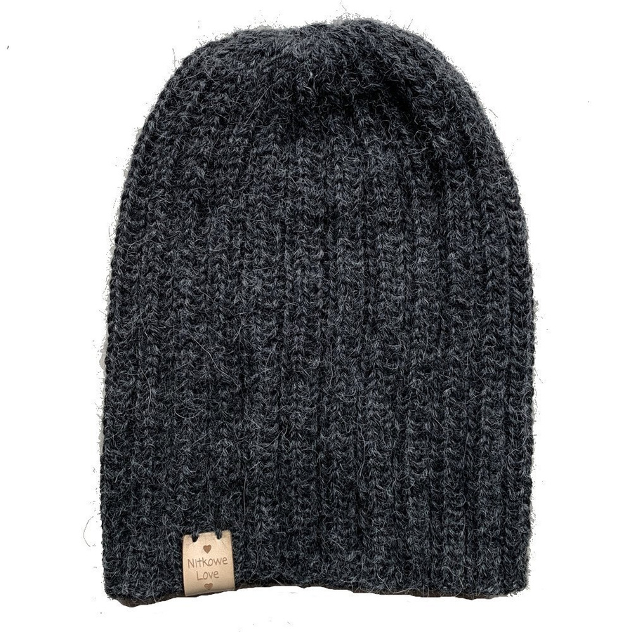 Czapka zrobiona na drutach LAURIN 100% Alpaka 506 Ciemny Szary