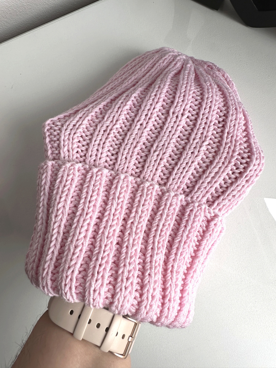 HELLI – czapka beanie wywijana z wełny baby merino 05 Jasny Róż