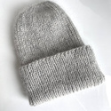 AUREA – ręcznie robiona czapka beanie baby merino + moher i jedwab damska dziecięca 22/44 Jasny Szary
