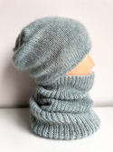 Handmade Czapka damska SOPHIA 100% Baby Merino plus moher i jedwab 43/44 Jasny Morski