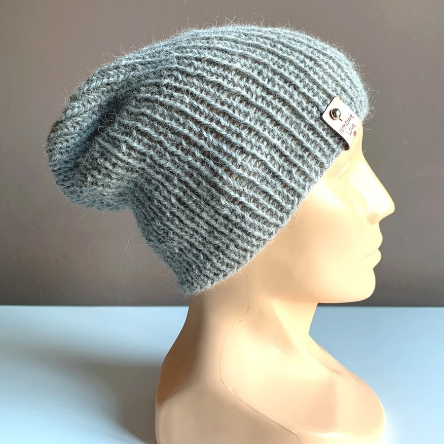 KIARA – czapka z alpaki 100% beanie 501 jasny szary damska zimowa