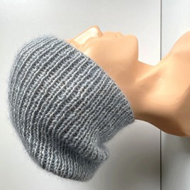Handmade women's hat AUREA 100% baby merino plus mohair and silk 22/06 grey blue