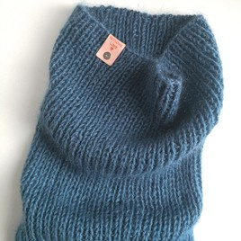 Ręcznie robiony KOMIN 100% Baby Merino plus moher i jedwab 42 Petrol 35 cm długości