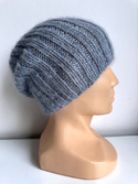 MARGARET – ręcznie robiona czapka beanie alpaka + moher z jedwabiem 9021/06 Mgła