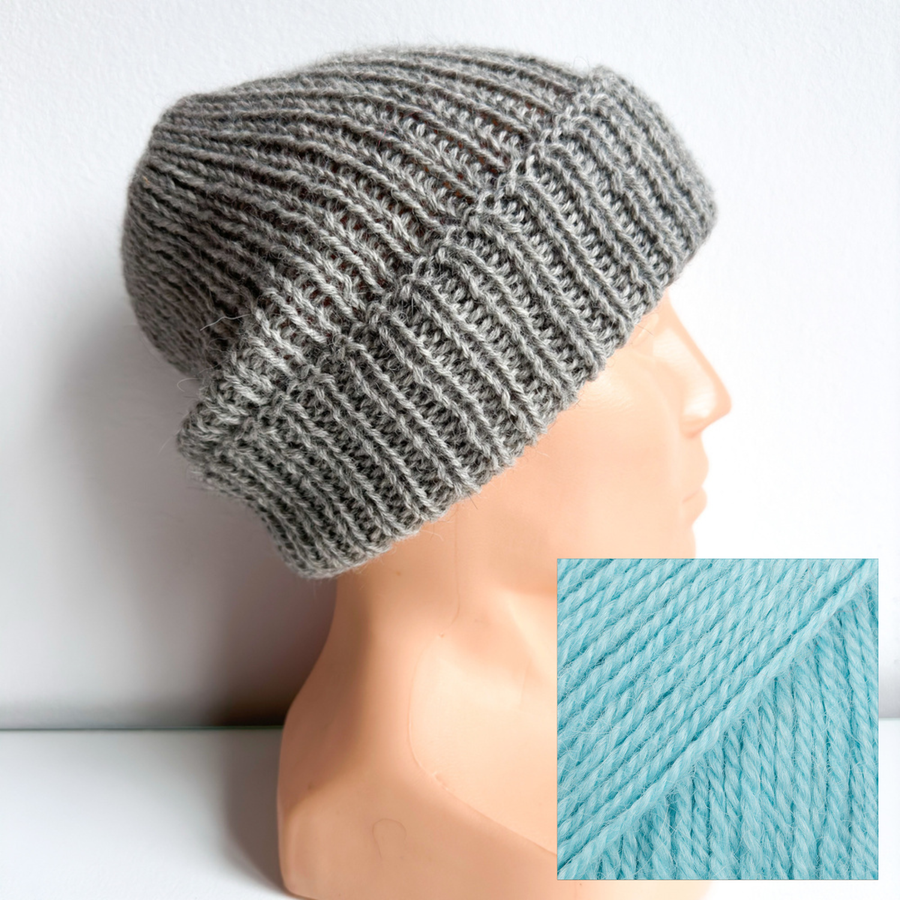 Czapka wywijana zrobiona ręcznie na drutach KIARA 100% Alpaka 501 Jasny Szary