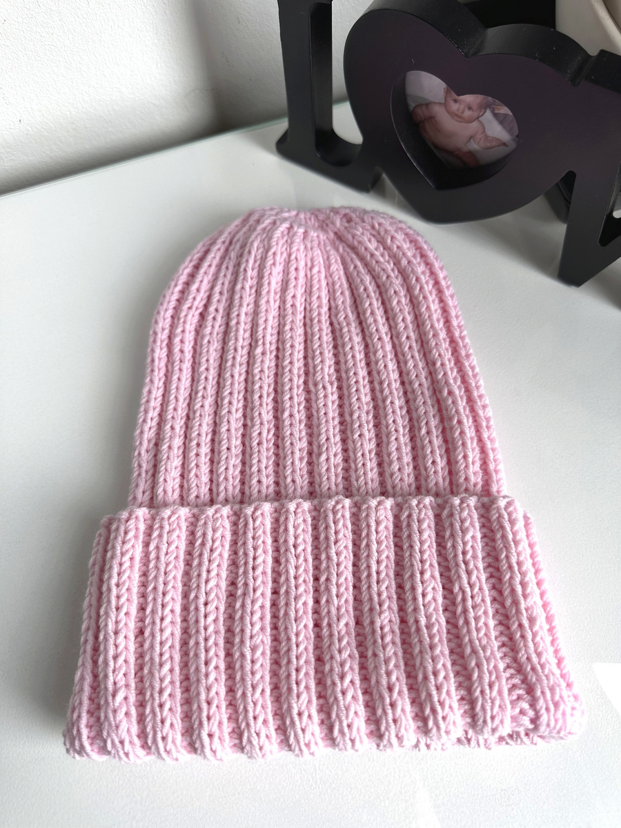 HELLI – czapka beanie wywijana z wełny baby merino 05 Jasny Róż