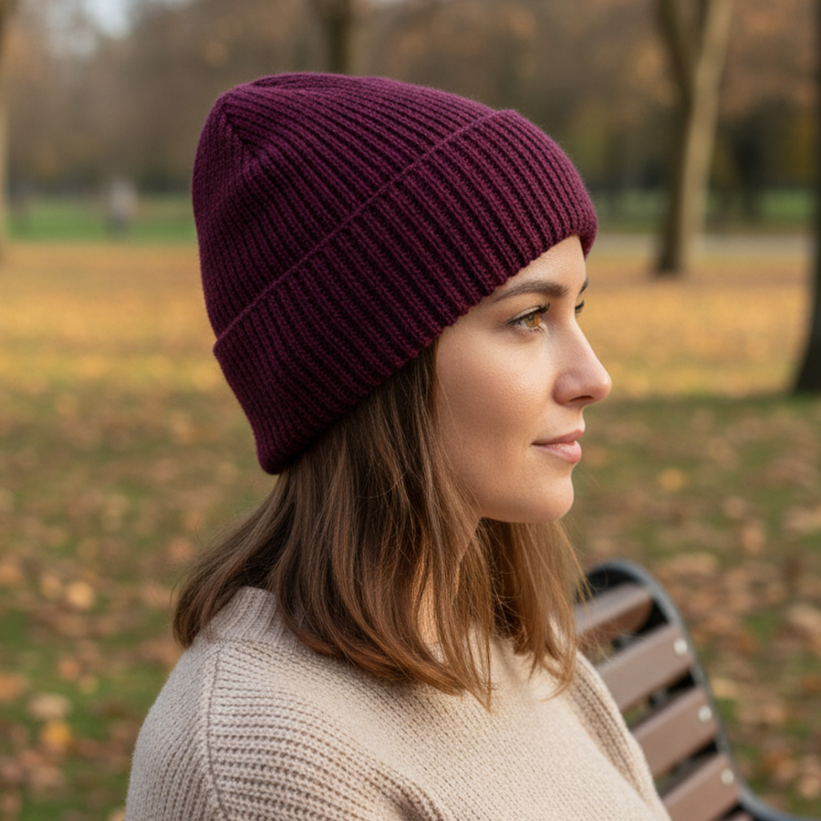 HELEN Turn-Up Beanie 100% Alpaca 9045 Ruby