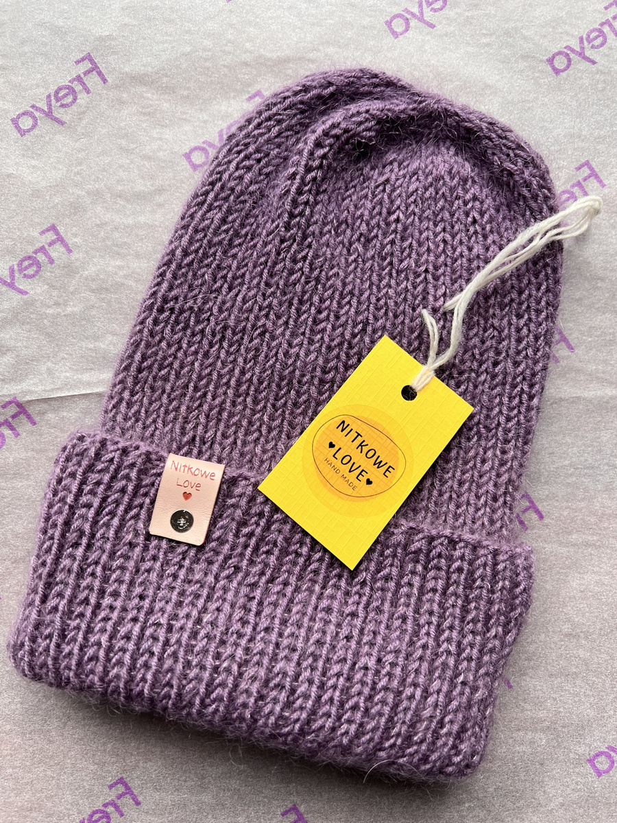 AUREA – ręcznie robiona czapka beanie baby merino + moher i jedwab dziecięca/damska 40/05 Ametyst