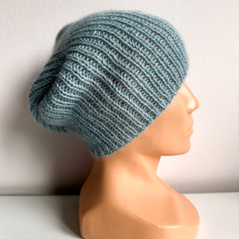 AUREA – ręcznie robiona cienka czapka beanie baby merino + moher i jedwab damska 43/58 Jasny morski
