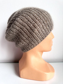 AUREA – ręcznie robiona czapka beanie baby merino + moher i jedwab damska 57/12 szaro-brązowy