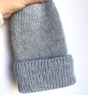 AUREA – czapka beanie handmade baby merino + moher i jedwab 22/06 Szaro Błękitny