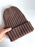 HELLI – czapka beanie z wełny baby merino 52 Czekolada, wywijana, jesienno-zimowa, unisex