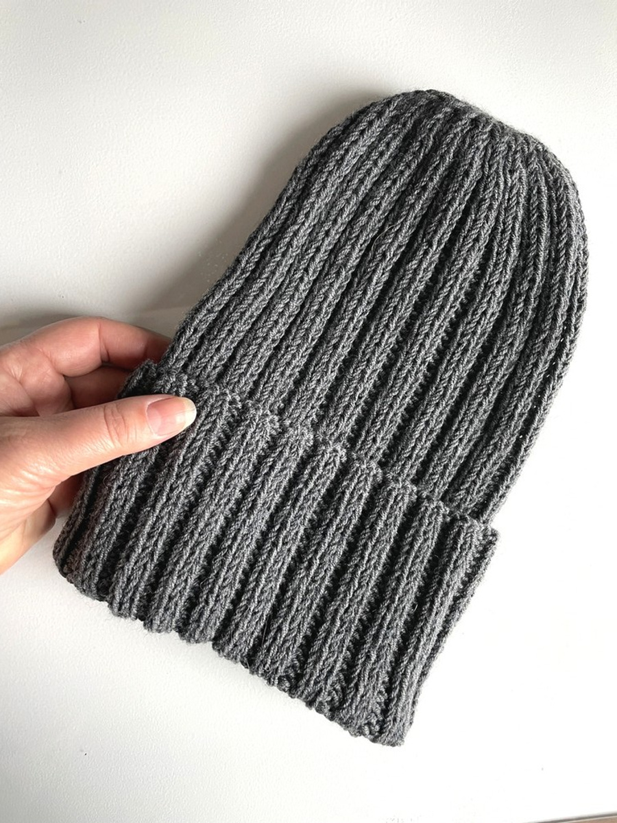 HELLI – czapka beanie wywijana z wełny baby merino 20 Ciemny szary