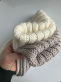 MIRA – ręcznie robiona ciepła czapka beanie merino + moher i jedwab 01 Ecru