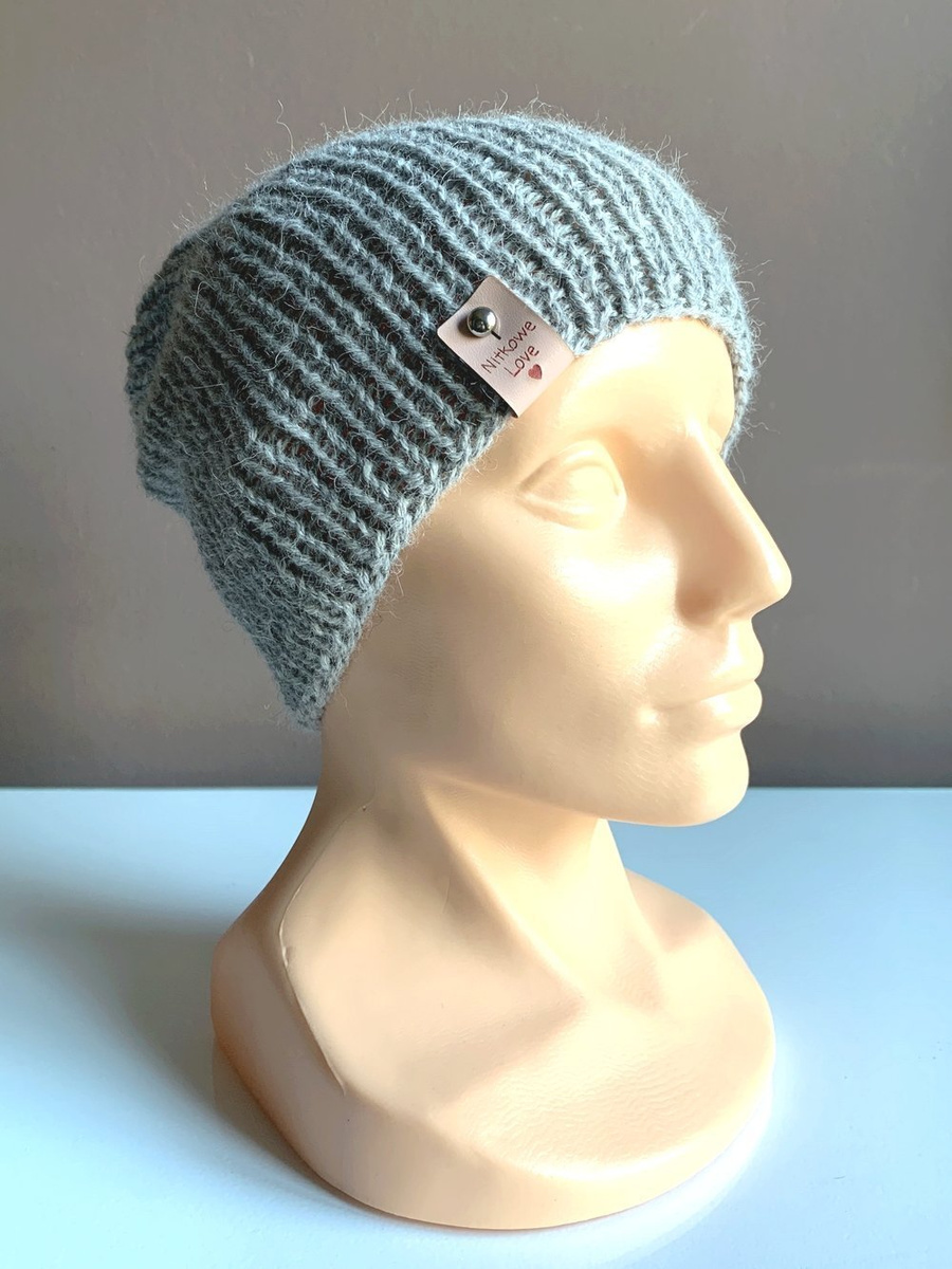 KIARA – czapka z alpaki 100% beanie 501 jasny szary damska zimowa