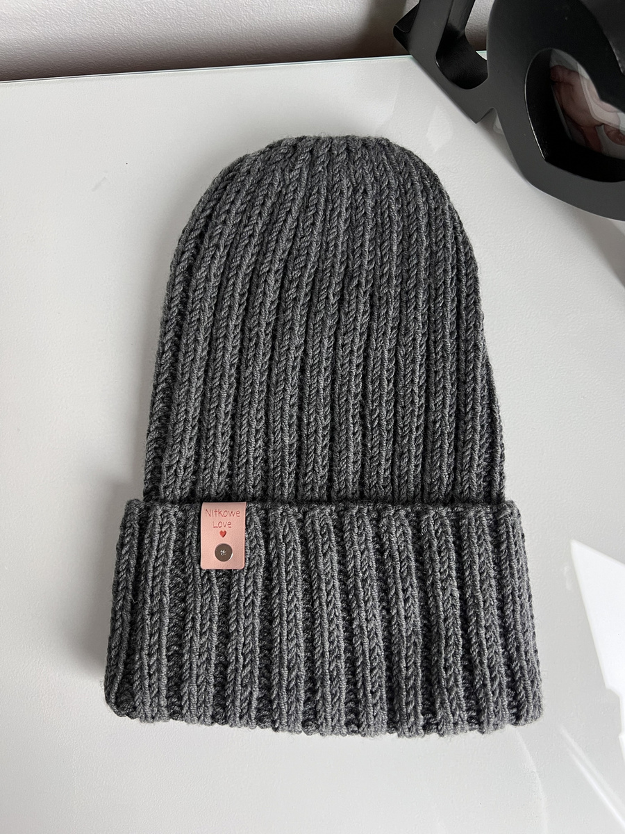 Wywijana czapka merino HELLI 100% Baby Merino 20 Ciemny Szary