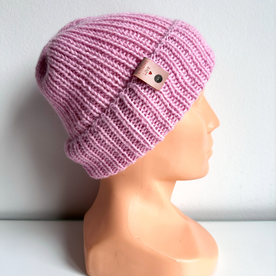 KIARA – czapka wywijana z alpaki 100% 3140 jasny róż, jesienno-zimowa