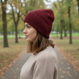 Czapka wywijana HELEN 100% Alpaka 9044 ciemne winogrona