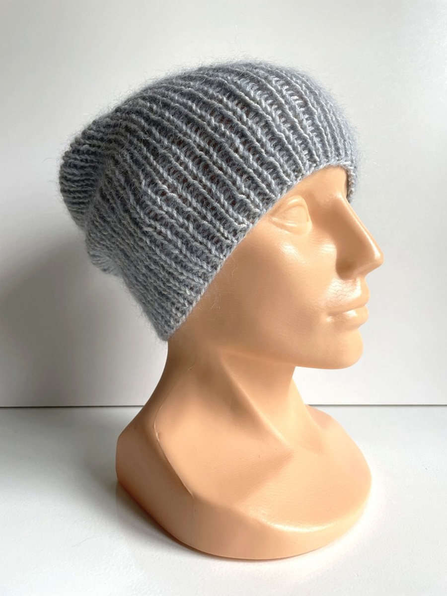 Handmade Czapka damska AUREA 100% Baby Merino plus moher i jedwab 22 Szaro Błękitny