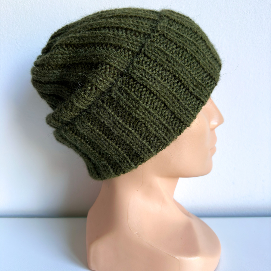 LAURIN Handmade Turn-Up Beanie 100% Alpaca 7895 Dark Green