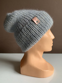 AUREA – czapka beanie handmade baby merino + moher i jedwab 22/06 Szaro Błękitny