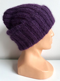 Ręcznie robiona Czapka wywijana MARGARET 100% Alpaka + nitka moher i jedwab 4400/16 Ciemnofioletowy