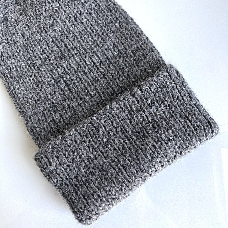 KIARA Turn-Up Handmade Beanie 100% Alpaca 517 Medium Grey