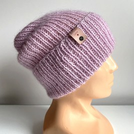 AUREA – ręcznie robiona ciepła czapka beanie baby merino + moher i jedwab dziecięca/damska 26/03 Jasny Stary Róż