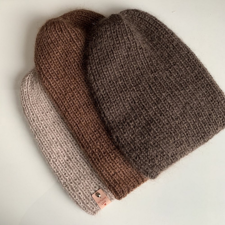 AUREA – czapka beanie handmade baby merino + moher i jedwab 52/35 Czekolada