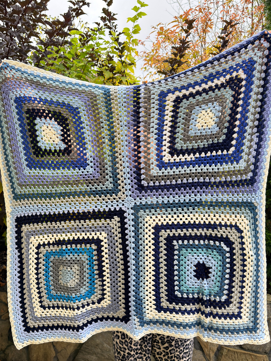Ręcznie robiony Koc baby merino dla dziecka 100x100 cm - niebieski kocyk dziecięcy