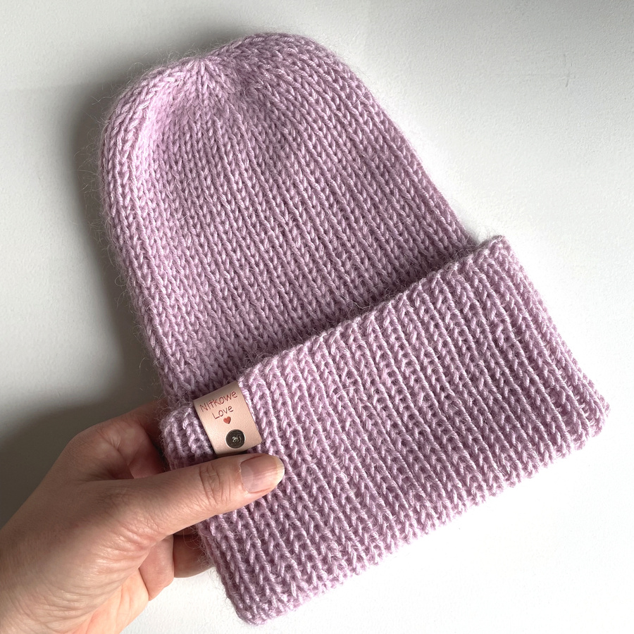 AUREA – ręcznie robiona ciepła czapka beanie baby merino + moher i jedwab dziecięca/damska 26/03 Jasny Stary Róż