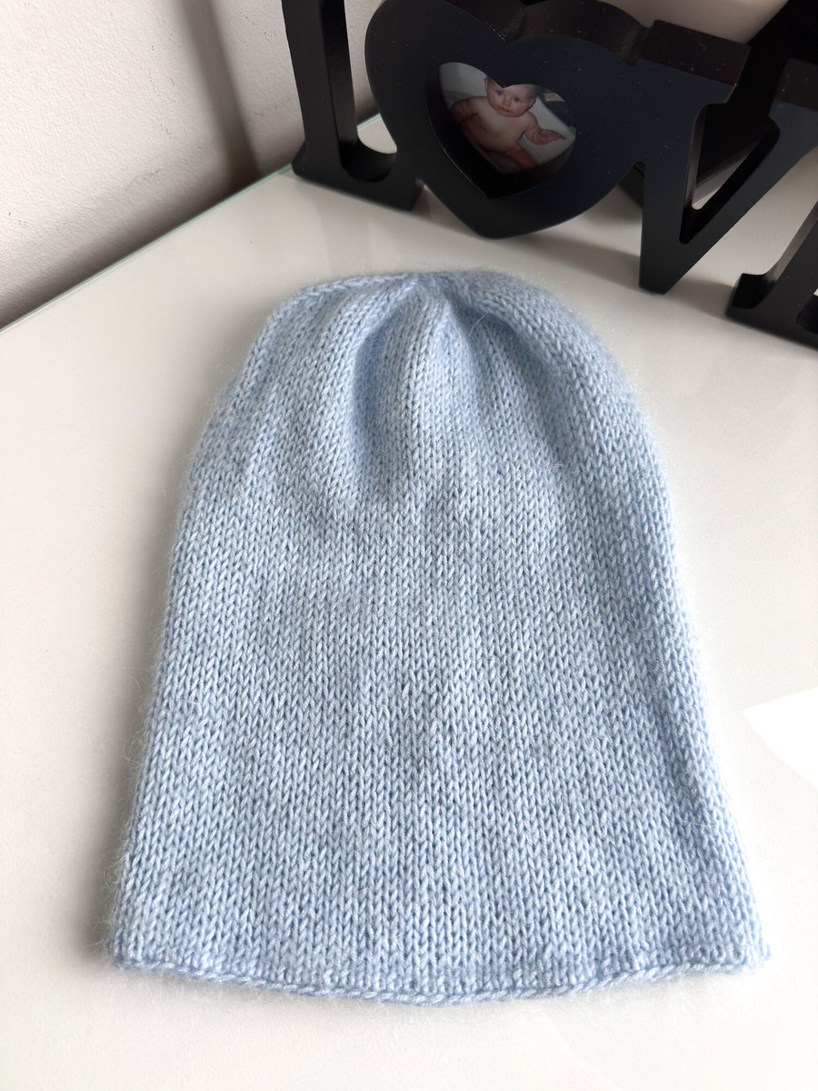SOPHIA – czapka beanie handmade baby merino + moher i jedwab damska 11/07 Błękitny Stalowy