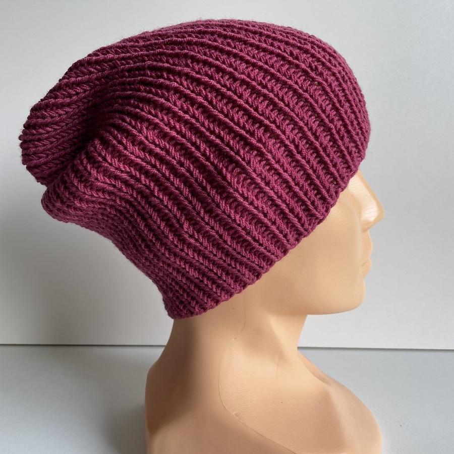NANA – czapka beanie z wełny baby merino 41 Śliwka, jesienno-zimowa