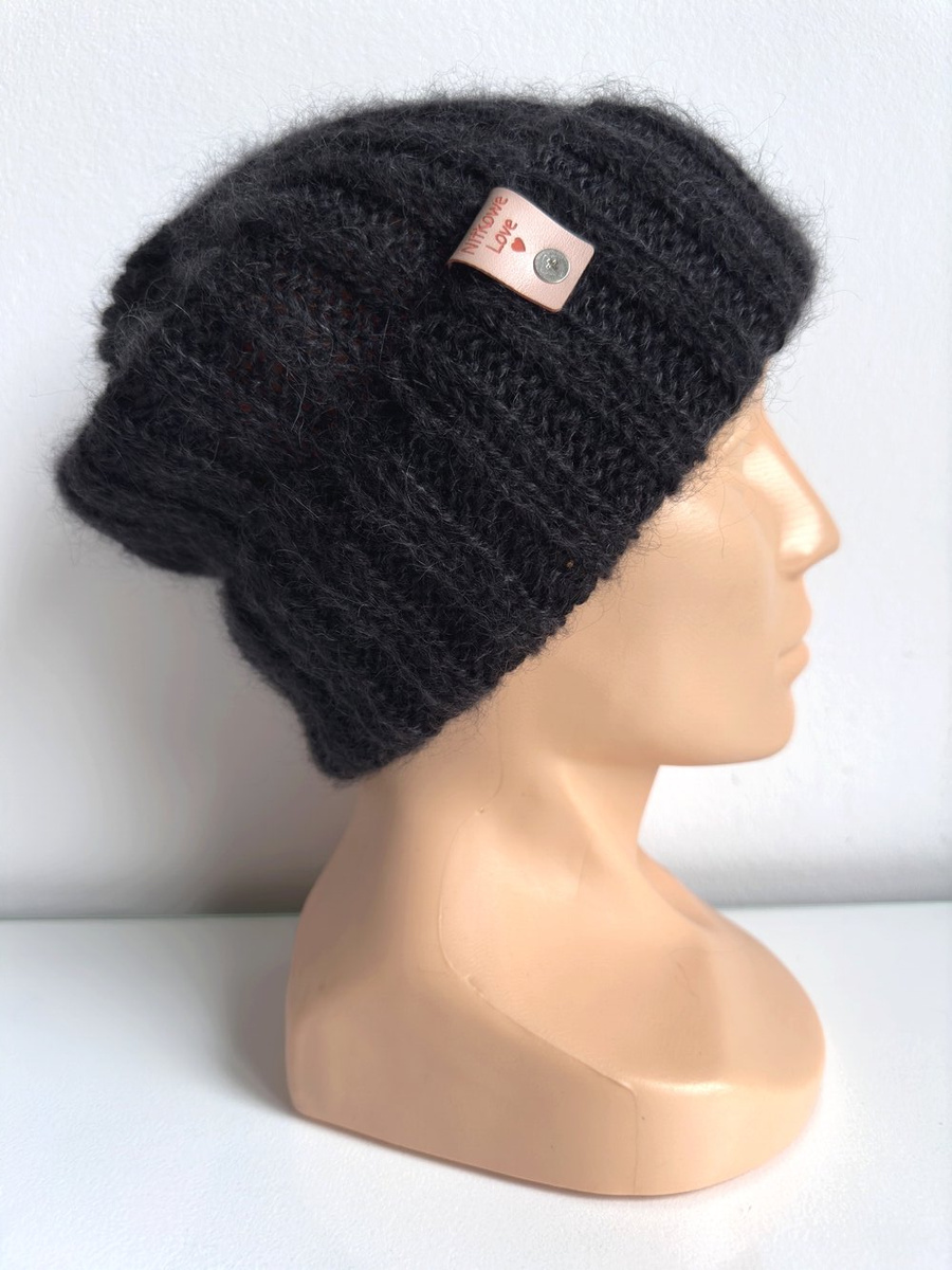MARGARET Handmade Turn-Up Beanie Alpaca Mohair and Silk 8903/02 Black