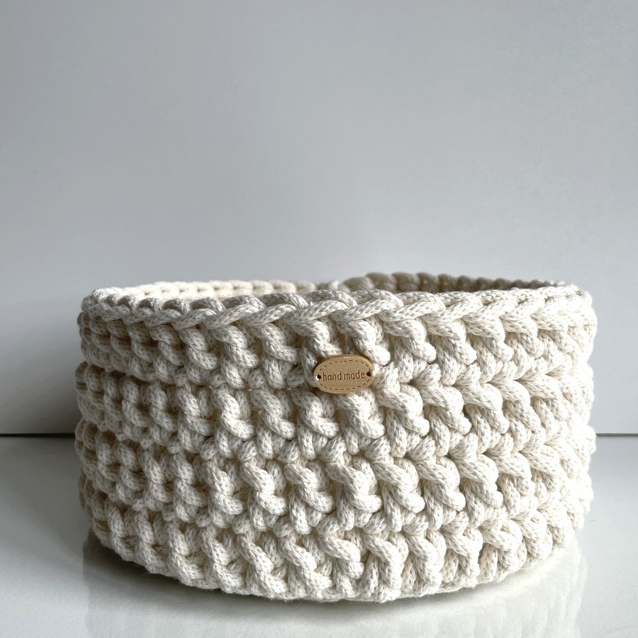 Ręcznie robiony Kosz ze sznurka bawełnianego 050 Ecru 20x10 cm