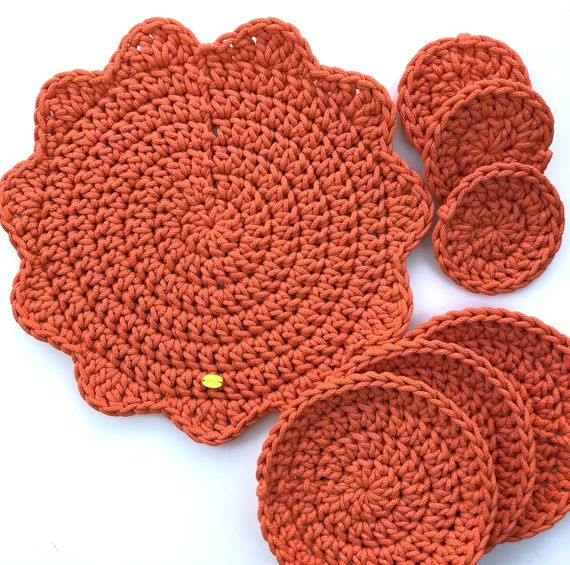 Sweterek, ocieplacz na świecę niebieskiPodkładka pod kubek ze sznurka bawełnianego 22 cm pomarańczowy