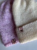 AUREA – ręcznie robiona czapka beanie baby merino + moher i jedwab damska/dziecięca 02/01 Ecru
