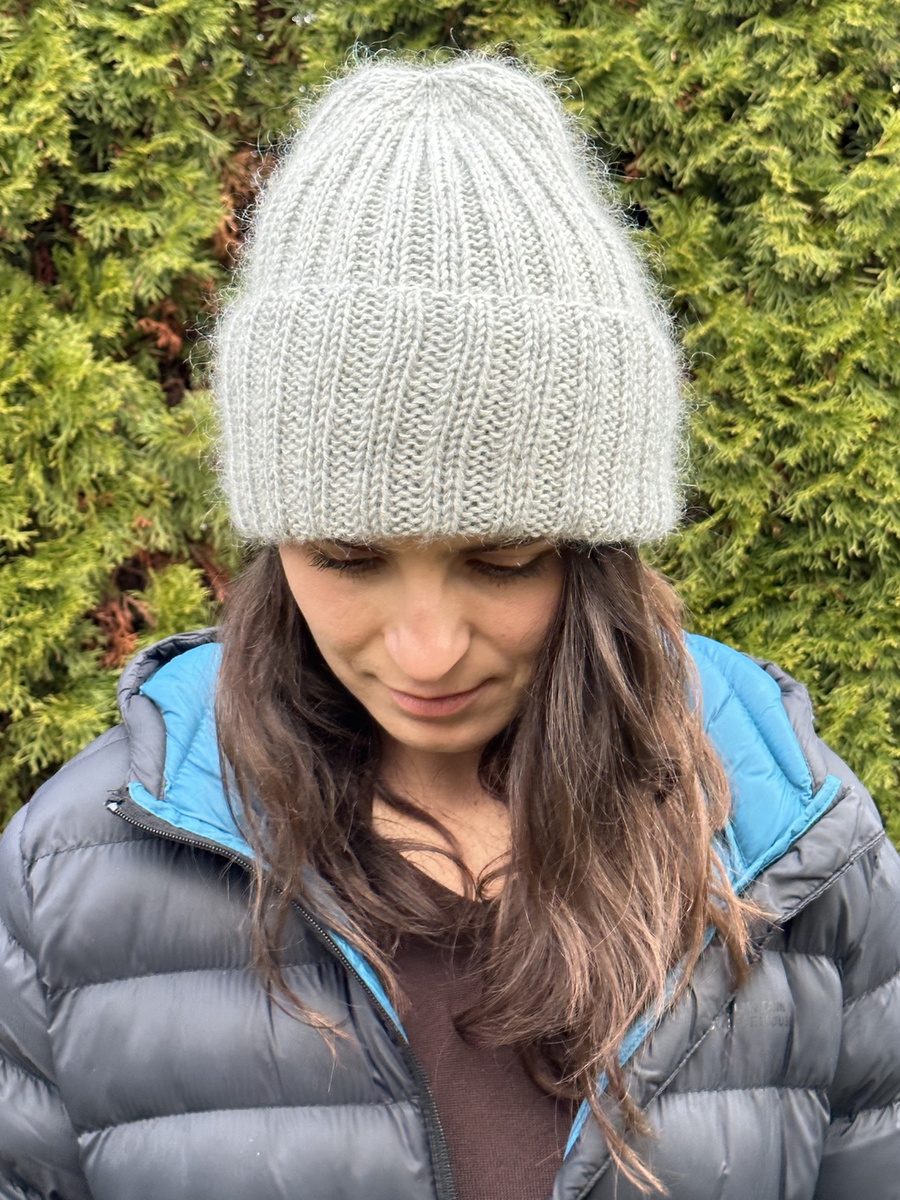 MIRA – ręcznie robiona ciepła czapka beanie merino + moher i jedwab 05 Jasny Szary