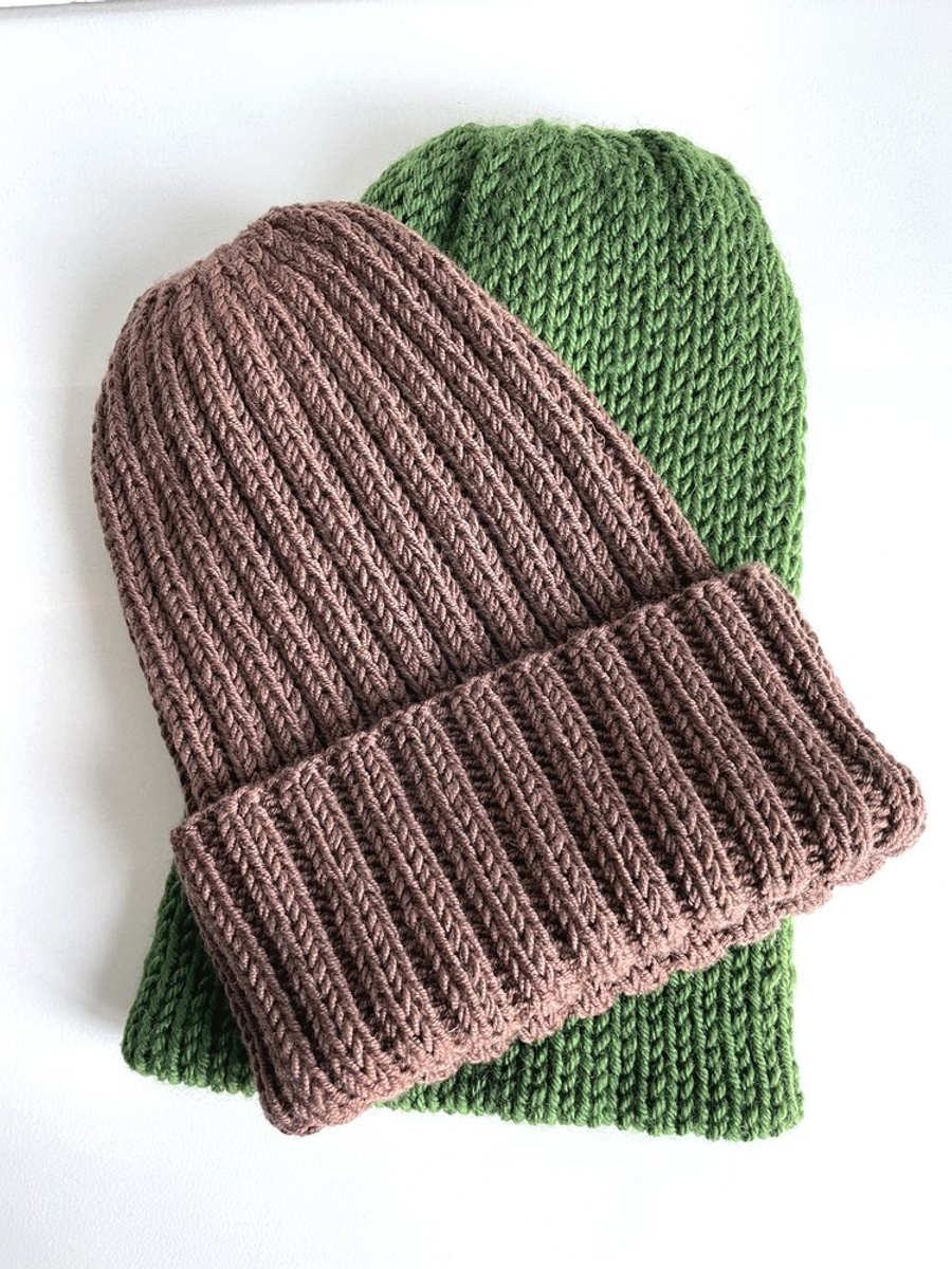 Wywijana czapka merino HELLI 100% Baby Merino 52 Czekolada
