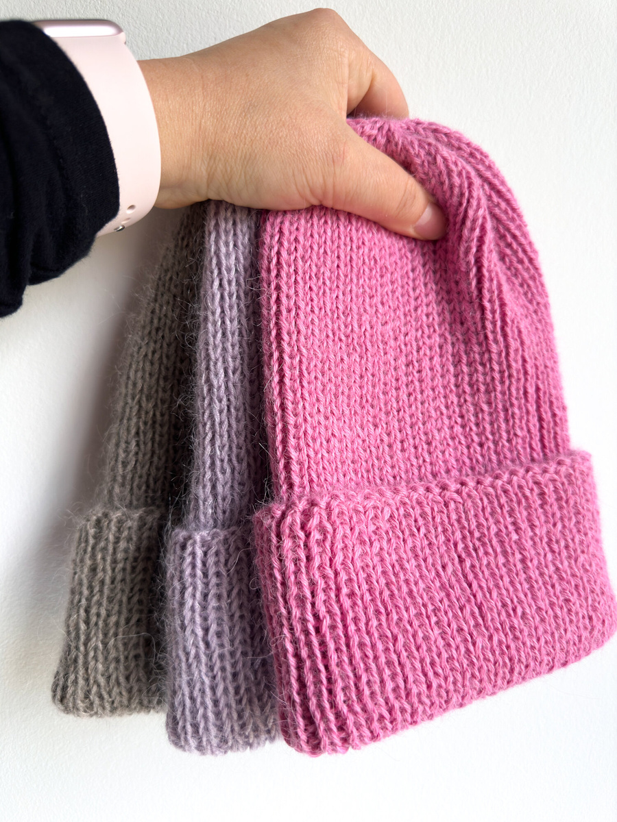 AUREA – cienka czapka beanie handmade baby merino + moher i jedwab damska/dziecięca 60/55 Lawendowy Szron