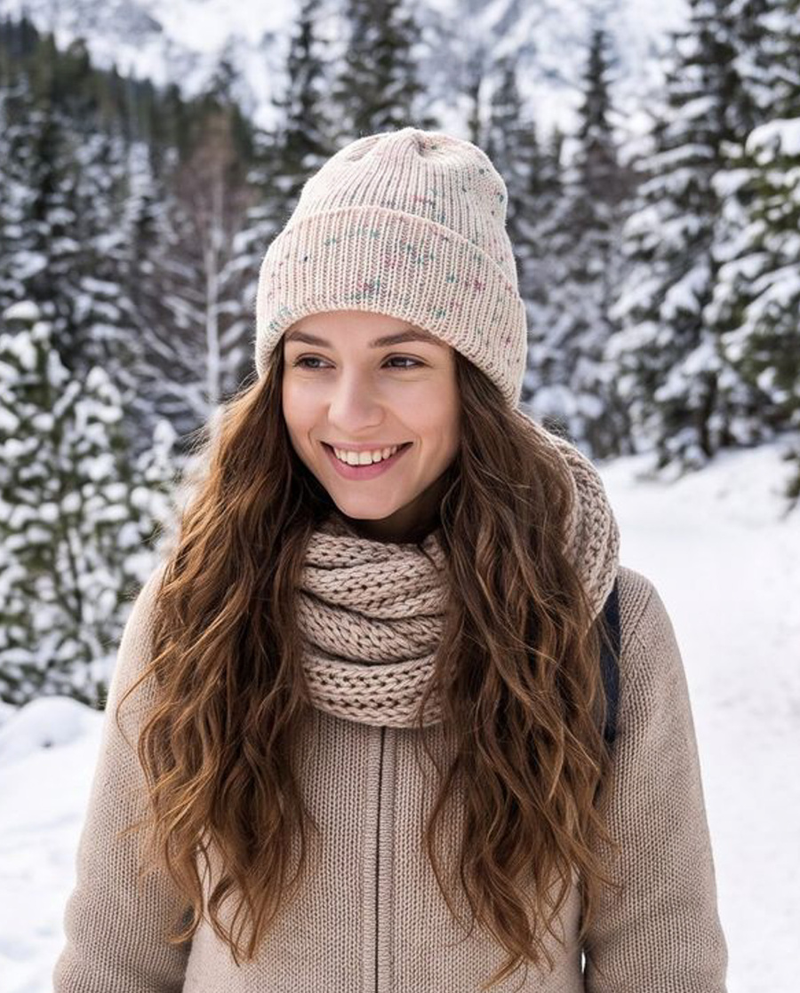 VARELLA – czapka z wełny merino 101 Jagody & Śmietanka Handmade