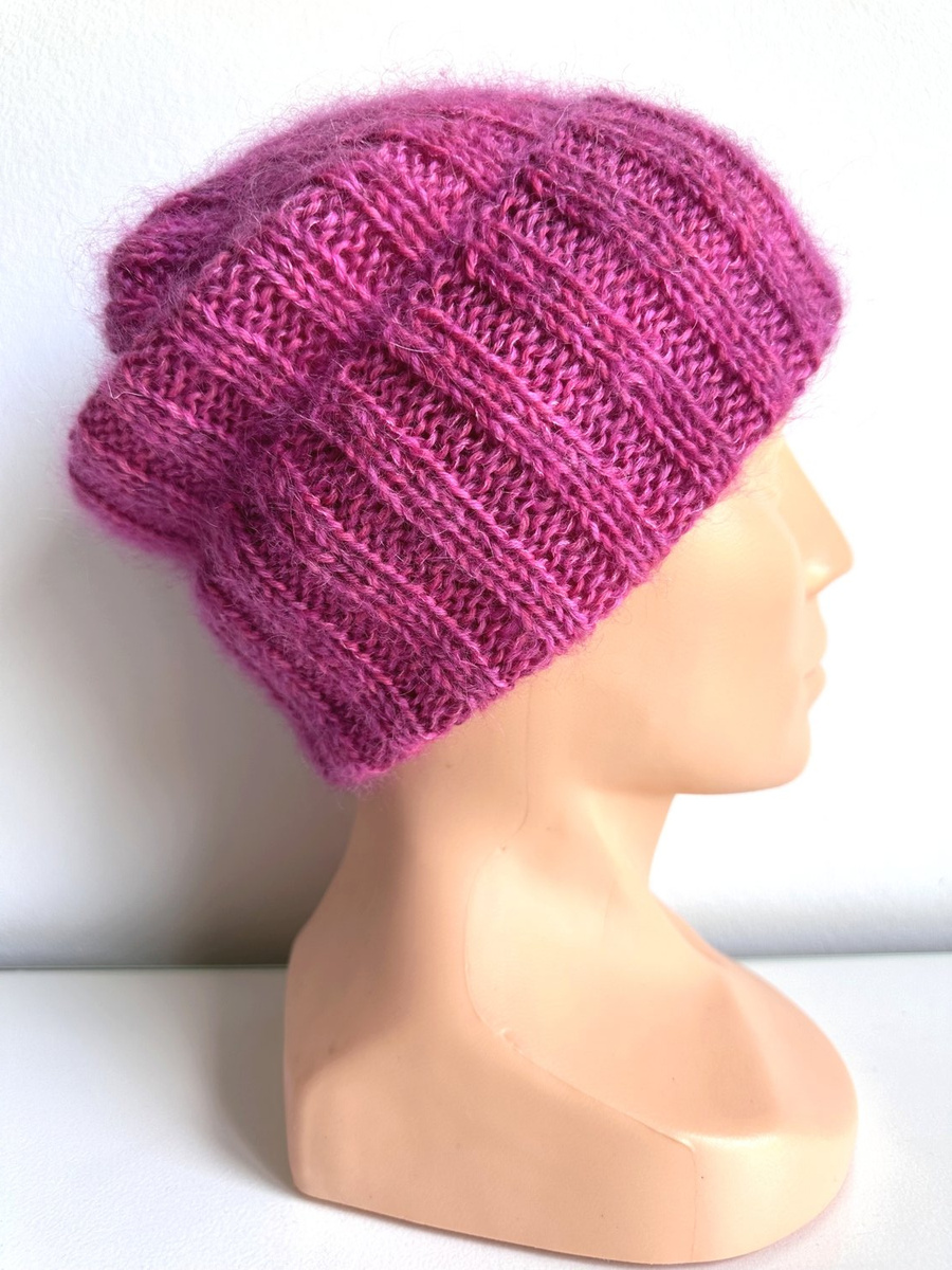 DAISY – czapka beanie handmade ręcznie farbowane baby merino + moher i jedwab damska Malinowy Sorbet