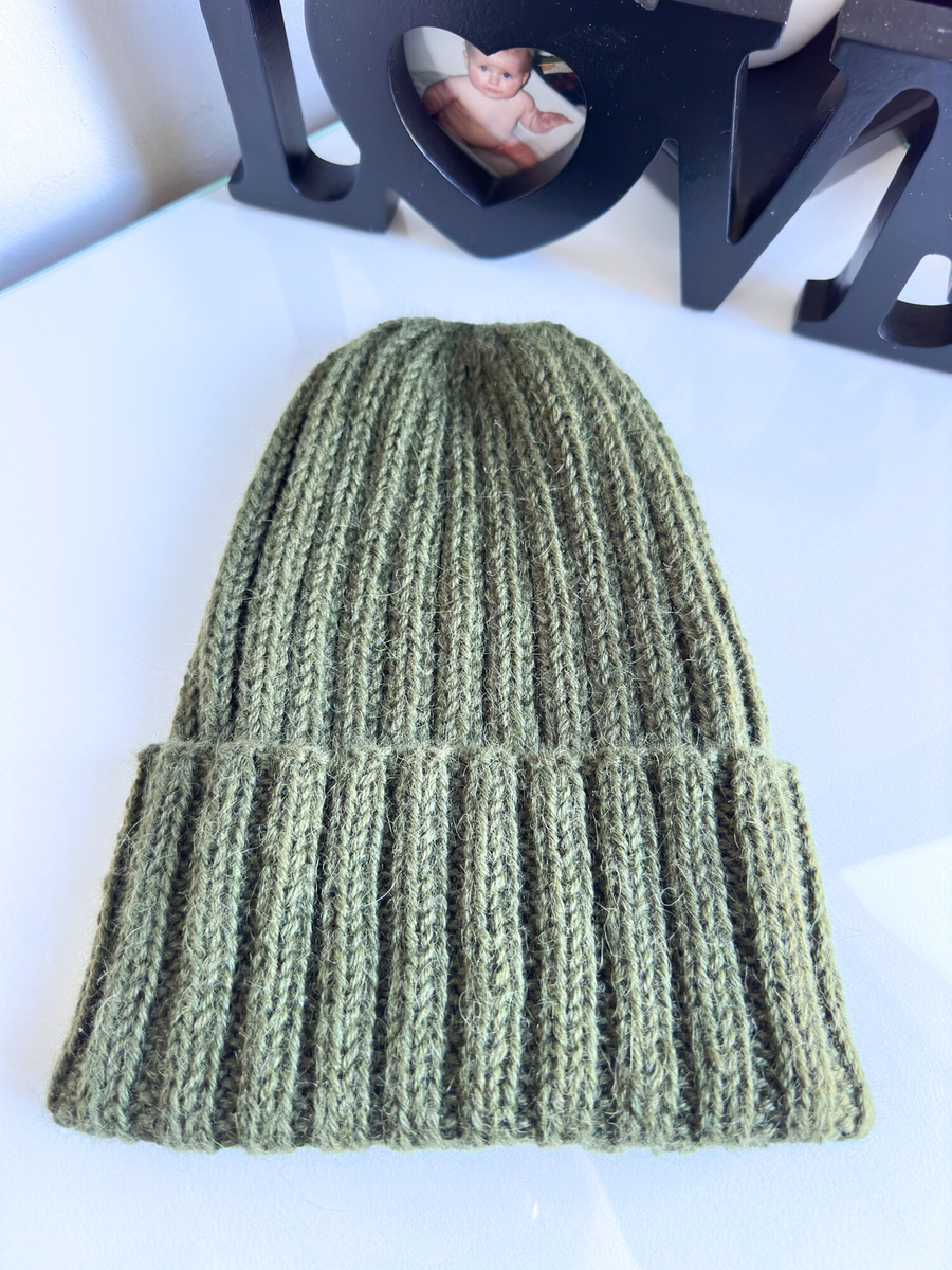 LAURIN Handmade Turn-Up Beanie 100% Alpaca 7895 Dark Green