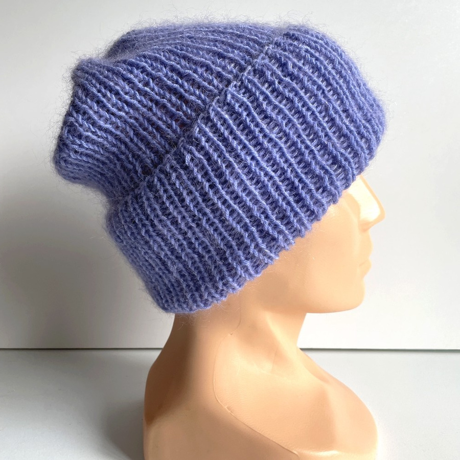 AUREA – czapka beanie handmade baby merino + moher i jedwab 25/11 Lawenda