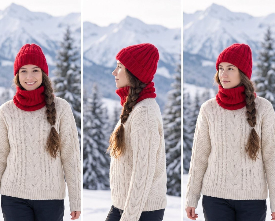 LAURIN Turn-Up Beanie 100% Alpaca 3620 Red