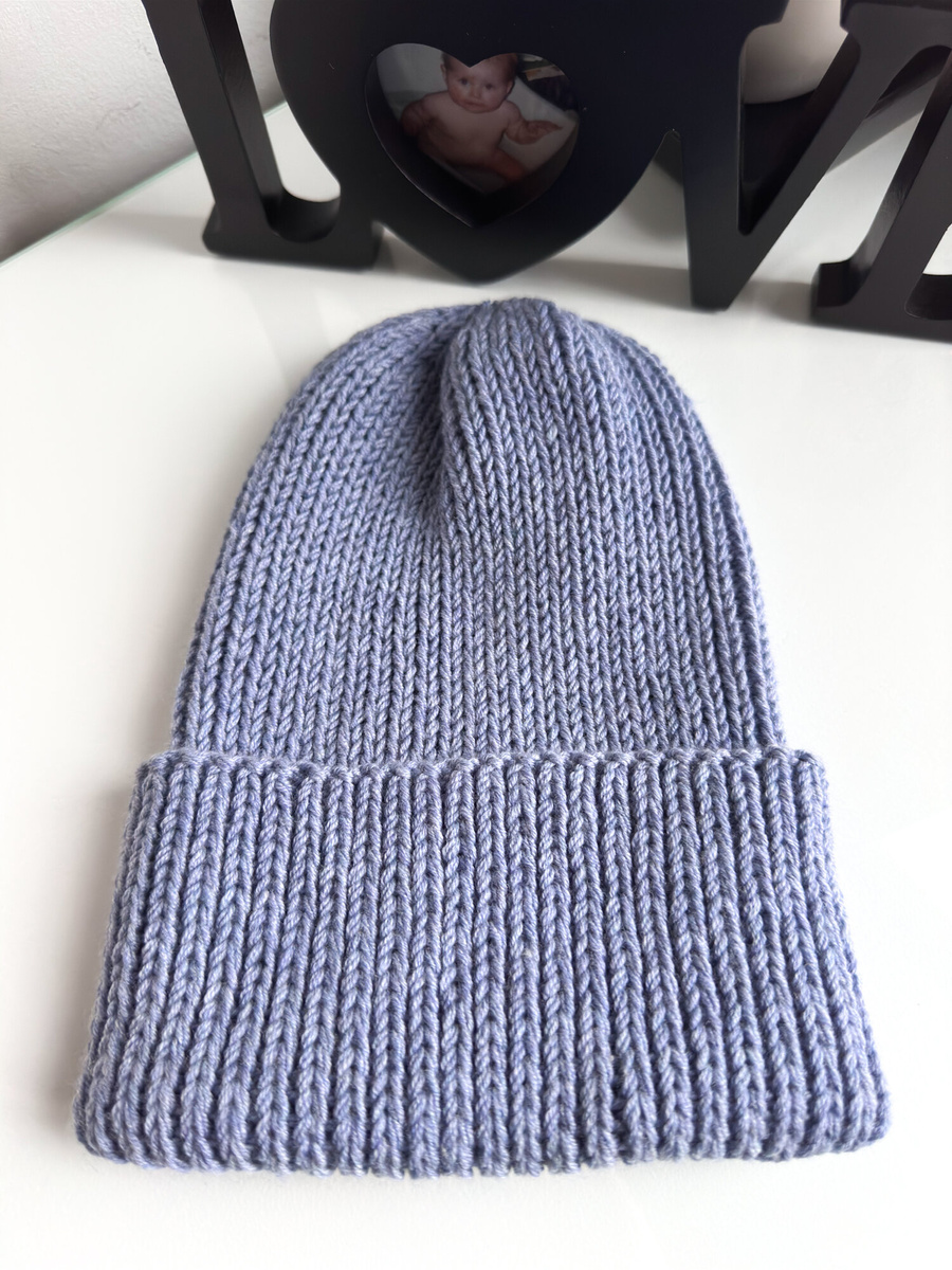 NANA – czapka wywijana z wełny baby merino 37 Jasna Lawenda