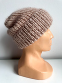 AUREA – ciepła czapka beanie handmade baby merino + moher i jedwab 59/41 Pszeniczny