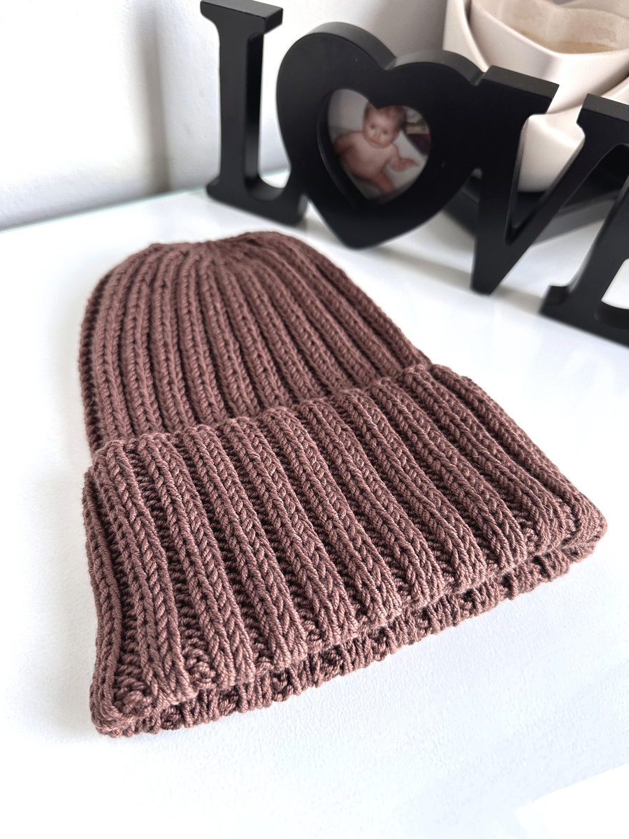 HELLI – czapka beanie z wełny baby merino 52 Czekolada, wywijana, jesienno-zimowa, unisex